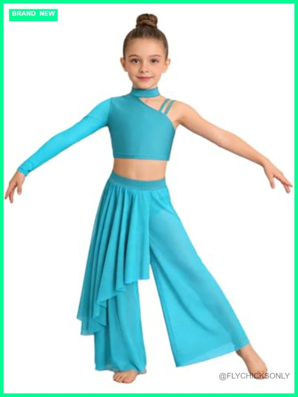 Girls Lyrical Dance Outfit 2pc Leotard Wide Leg Tulle Set